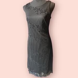 Vtg Y2K Black Mesh Floral Mini High Neck Slip Dress Whimsygoth Fairycore Medium